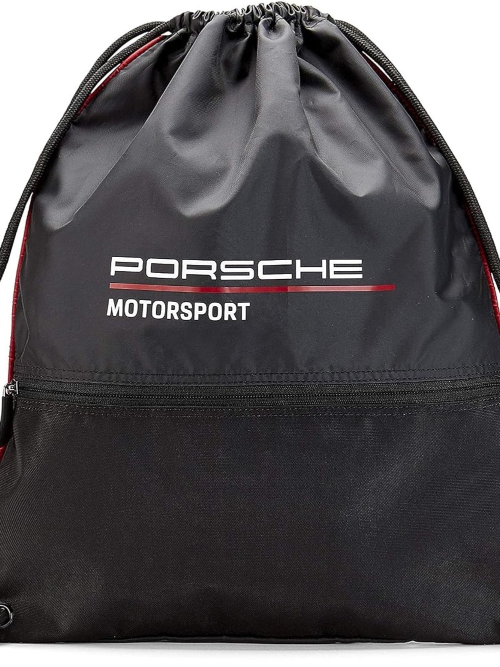 Porsche Design Motorsport Black Drawstring Bag with Red Accent